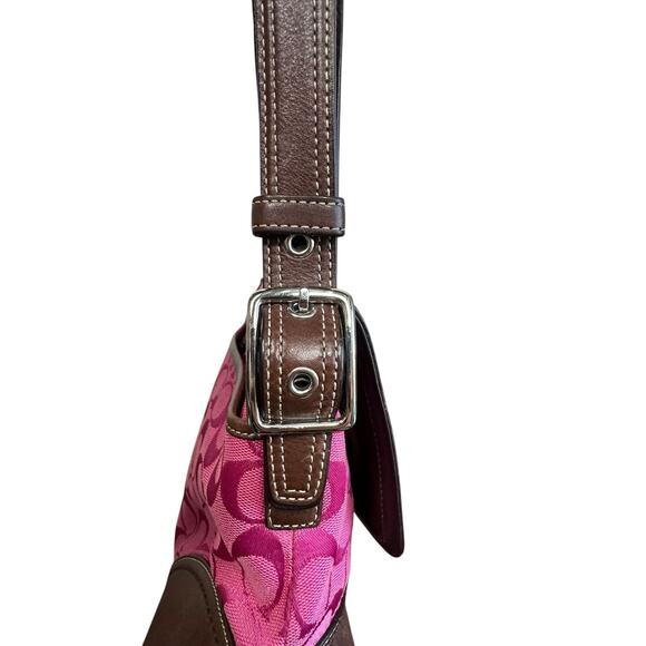 Coach Pink Hampton Signature C Canvas & Brown Leather Hobo Bag Y2K # F13018 - Picture 11 of 15